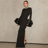 Plataz Collar Horn Sleeve Nail Beads With Bandiding Banquet Temperament Elegant Dress Dress