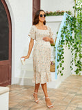 Plataz 2025 New Summer Pregnant Woman Chiffon Dress Small Broken Floral Dress Short Sleeve Long Dress Maternity
