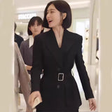 Plataz 2025 Black Small Suit Collar Lady Workplace Coat