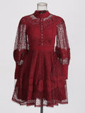 Plataz Style Lace Retro Style Heavy Industry Dress 2025 Spring New Collar Lantern Sleeves Waist Lotus Leaf Dress