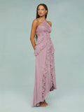 Plataz For High-End Chiffon Dress Women Lotus Edge Folding Design Thin Long Dress Fast Fashion HZ0628