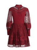 Plataz Style Lace Retro Style Heavy Industry Dress 2025 Spring New Collar Lantern Sleeves Waist Lotus Leaf Dress