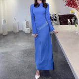 Plataz Women's Autumn Collar Long-Sleeved High-Waisted Escoating With Thin Dress