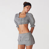 Plataz Women's New Casual Ultra-Short Top Decoration Wood Ear Sexy Umbilled Shirt