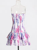 Plataz Holiday Style Dress 2025 Summer New Breast-Print Body-Wearing Short Skirt Girl With Lotus Leaf Side