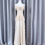 Plataz Design Lace Stitching Dress Retro Temperament Shoulder Light Luxury Dress 2024 New Model