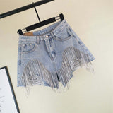 Plataz Hot Fashion Lady Shorts Hole Tuxed Chain Sexy Denim Shorts Female DJPT