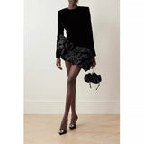 Plataz 2025 Velvet Splicing Stacked Lotus Leaves Side Irregular Dress Short