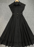 Plataz Spring And Summer Holiday Wind Collar Lace Splicing Hollow Belt Shirt Dress Dress