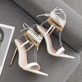 Plataz Pointed Toe Fine And Sexy Chain Tied With Roman Summer Sandals High Heels High Quality Shoes