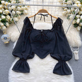 Plataz Lust Wind Shoulder Hanging Shoulder Horn Sleeve Shirt Female Gas Slimming Irregular Short Dress DJPT
