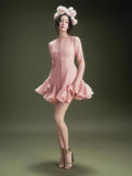 Plataz A-Word Puffed Dress Vietnamese Niche Autumn Collared Horn Sleeves Single-Clip-Enveheded Butbum Skirt Skirt