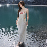 Plataz Thin Sling Dress Women's Summer Seaside Vacation Word Collar Sleeveless Beach Dress