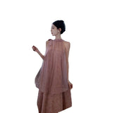 Plataz Yarn Hanging Neck Two Morning Robe Skirt Fairy Beach Dress Seaside Holiday Dress Girl