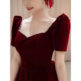 Plataz Bridal Toasting Clothes Big-Size Fatmm Spring 2025 New Wine Red Back Door Engagement Evening Dress