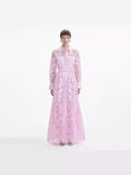 Plataz 2024 Australian Fashion Elegant Collar Lantern Sleeve With Belt Embroidered Air Dress Dress