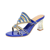 Plataz Drill Sandals Summer New Women's Cool Slippers With Fashion Crystal Coarse Heel High Heels Wear Women's Slippers Anti-Slip High Quality Shoes