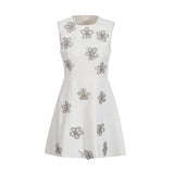 Plataz Elegant Wind Vest Dress 2025 Summer New Round Neck Nail Diamond Flowers Solid Color Short Dress Dress Woman