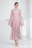 Plataz Autumn New Collar Horn Sleeve Lace To Receive Waist Long Dress Woman