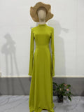 Plataz 2024 New Lotus Leaf Sleeve Long Half-High Collar Design Feel Dress Temperament