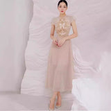 Plataz 2025 Champagne Butterfly Flower Hollow Embroidery Dress Dress Dress 9010