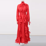 Plataz Court Style Tie Design High-End Retro 2025 New Women's Summer Solid Dress