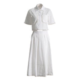 Plataz Lace Embroidery Set 2025 Spring New Collar Short-Sleeved Shirt High-Waist Long Dress Solid Color Woman