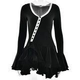 Plataz New Hot Horn Sleeves To Close The Waist Short Dress Sexy Hottie Single Buckle Dress Woman HZ0628