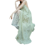 Plataz Design Lace Splicing Dress 2024 New Fashion V-Neck Braeed Sling Skirt