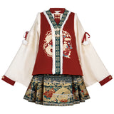 Plataz Fulong Yingchun Hanfu Women Chinese Wind Han Element Blouse Vest Half Dress Suit 8941