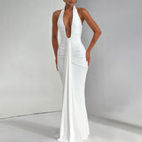 Plataz Women's Summer New Solid Color Hanging Neck Sleeveless Back Sexy Dress Woman DJPT