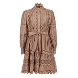 Plataz Elegant Court Style 2025 Summer New Collar Lace Embroidery Strap Lotus Side Lantern Sleeve Dress