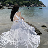 Plataz Dress 2024 New Sanya Hanging Neck Dress Sexy Bare Back White Sling Dress Holiday Dress