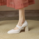 Plataz Retro Coarse Single-Shoe Women's Head High Heel 2024 New Women's Shoes With A Word With A Shallow Mouth Small Leather Shoes High Quality Shoes