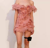 Plataz Holiday Wind Shoulder Short Dress 2025 New V Collar Shoulder Lotus Side Flower Dress Female High Sense