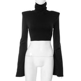 Plataz Women's Autumn And Winter New Clean Color Pile Collar Fashion Horn Sleeve Hottie Top DJPT