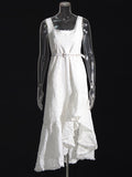 Plataz Holiday Dress 2025 New Square Collar Sleeveless Lace Design Mid-Rise Irregular Dress Woman