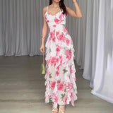 Plataz Women's Summer Sling Dress Crumped Floral Skirt High Waist Quality Fairy Holiday Dress