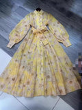 Plataz Autumn And Winter New Australian Tide Brand Retro Court Lantern Sleeve Single Buckle Floral Open Shirt Long Dress