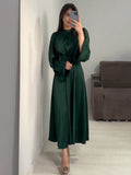 Plataz 2025 New Waist Display Thin Strap Solid Color Long Sleeve Dress Design Dress Dress Dress Woman