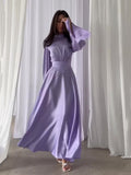 Plataz Summer New Fashion Temperament Breathable Waist-Watery Pure-Color Long-Sleeved Dress