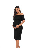 Plataz Women's Sleeveless Leaves Side Shoulder-To-Shoulder Skirts Knee-Jerk Trims Pregnant Women's Dress Maternity
