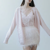 Plataz 2024 New Lace Embroidered Cardigan Vest Feather Dress Tender Gentle Romantic Three-Piece Set