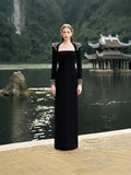 Plataz Autumn/Winter Dress French Women's Dress Handmade Color Diamond Long-Sleeved Collar Knitted Evening Dress