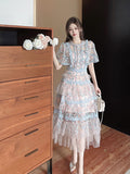 Plataz Summer Collar Splicing Flower Mesh Embroidery Cake Dress Dress