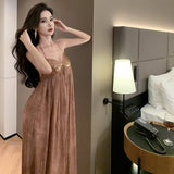 Plataz Beach Dress Chiffon Print Tie Stitched Squint Dress Hanging Neck Tie With Bareback Holiday Dress Woman