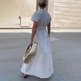 Plataz Women's Summer Collar Temperament Shirt Skirt High Waist Repair Fashion Commuting Long Skirt
