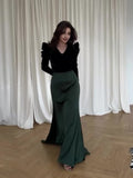 Plataz Autumn Fashion Temperament Velvet Splicing V-Neck Intellectual Belt Long Dress