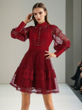 Plataz Style Lace Retro Style Heavy Industry Dress 2025 Spring New Collar Lantern Sleeves Waist Lotus Leaf Dress