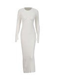 Plataz Temperament Famous Wind Dress 2025 New Round Neck Chest Hollow High-End Long-Sleeved Knitted Dress
